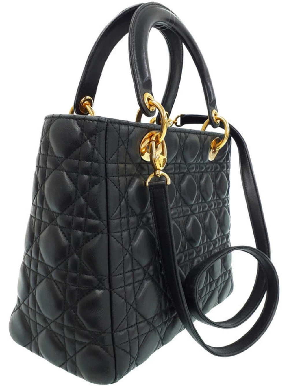 Dior 2way Quilted Cannage Lady bag Christian Black